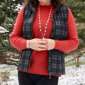 NWT Stitchfix Vest Lemon Tart Meghan Ponte Puffer Plaid Burgandy 1X Quilted Cozy
